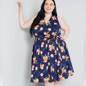 NWT MODCLOTH ERA 2 Sweet Peaches A-Line sleeveless blue midi length woman dress